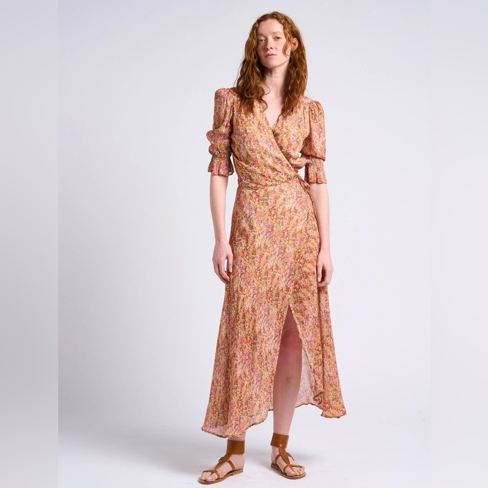 Berenice Floral Pastel Wrap Maxi Dress Robe Longue Portefeuille Size 34